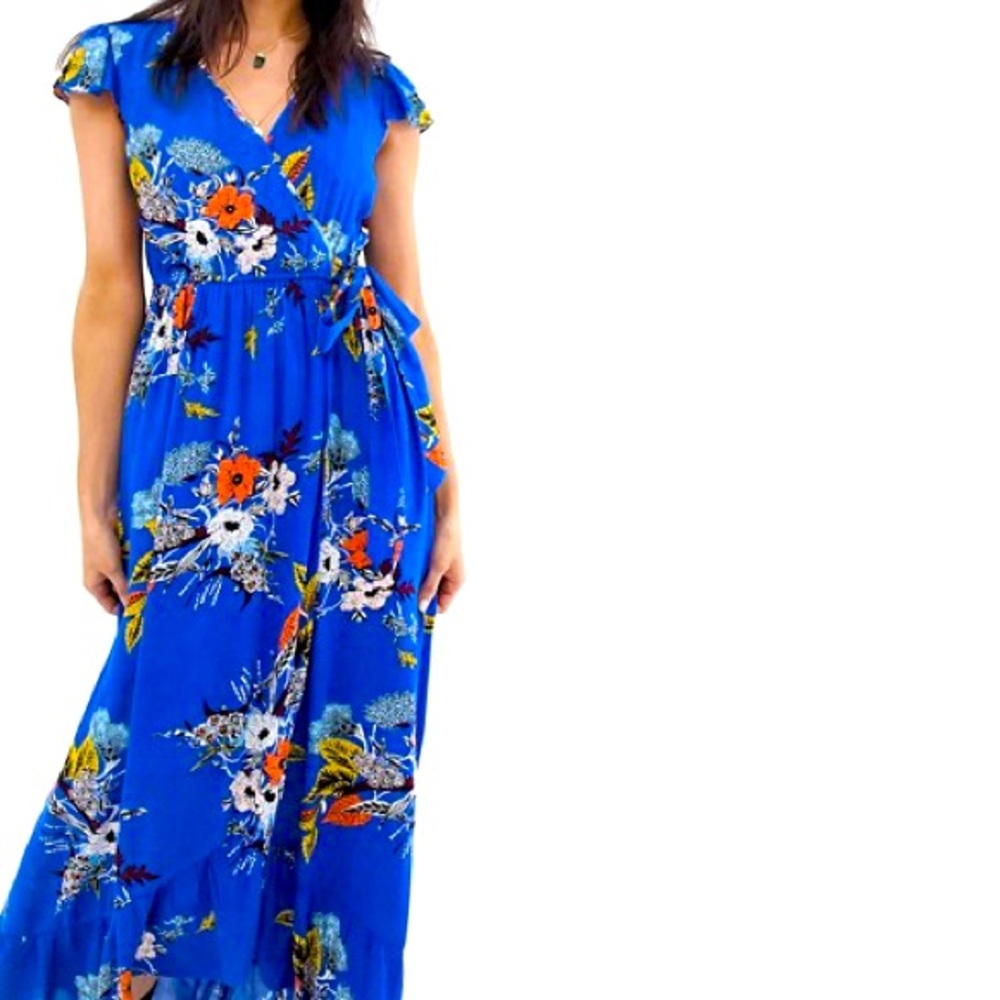 ASOS Band of Gypsies Floral Blue Wrap Maxi